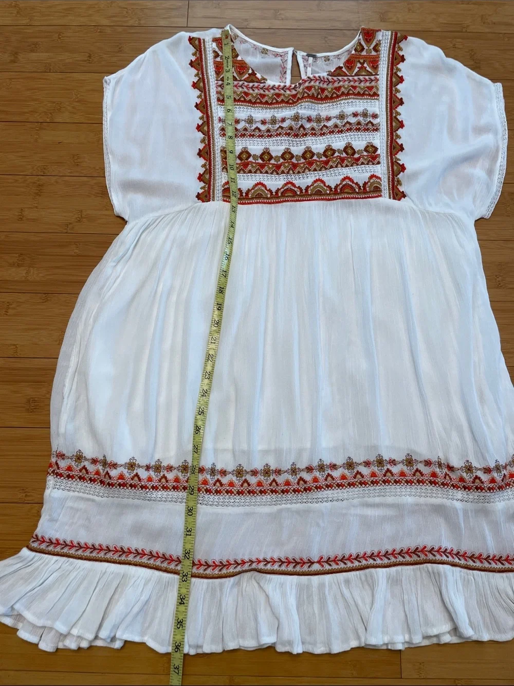 Free People Sunrise Wanderer Mini Dress Large Multi Embroidery Ruffle Crinkle